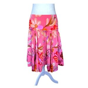 Y2K Pink Floral Midi Skirt Drop Waist 4